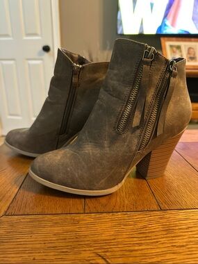 Women's Taupe Suede Side-Zip Ankle Booties